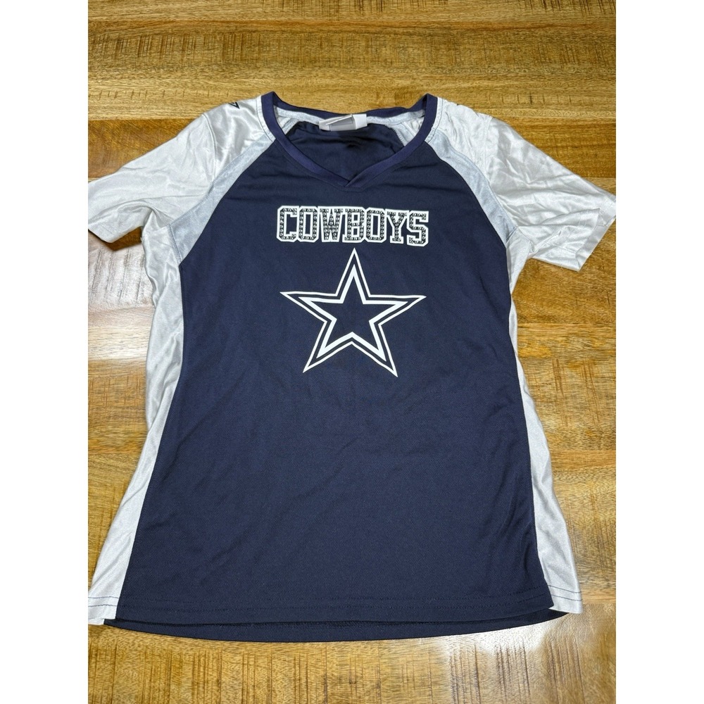 Dallas Cowboys Womens Medium Rhinestone Jersey Shirt #12 NFL Blue Bling Tee